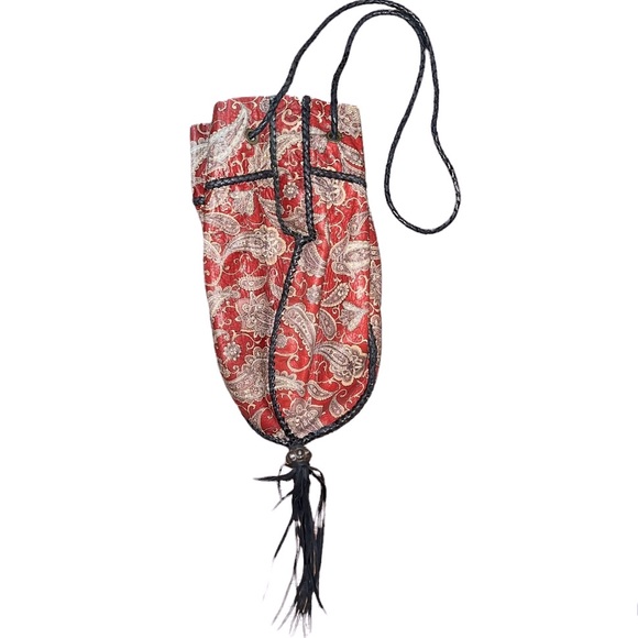 Vintage Handmade Paisley Leather Fringe Crossbody Convertible Shoulder Bag XL - Picture 9 of 11